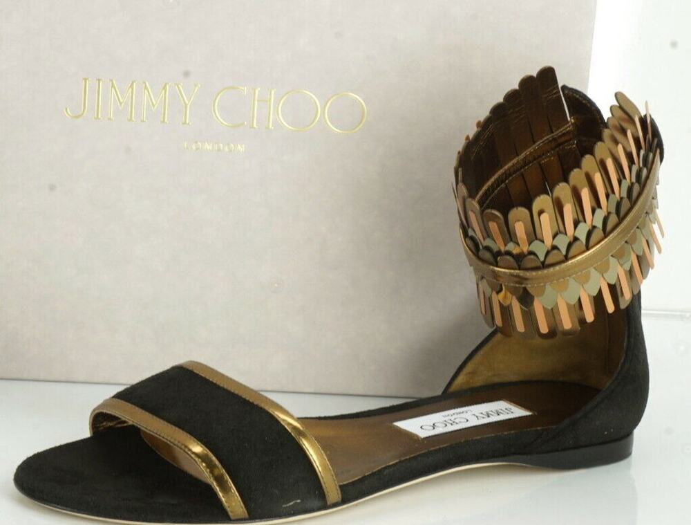 Jimmy Choo Kimro Fringe Ankle Strap Flat Sandals Size 38 Women's $995 NIB Toe